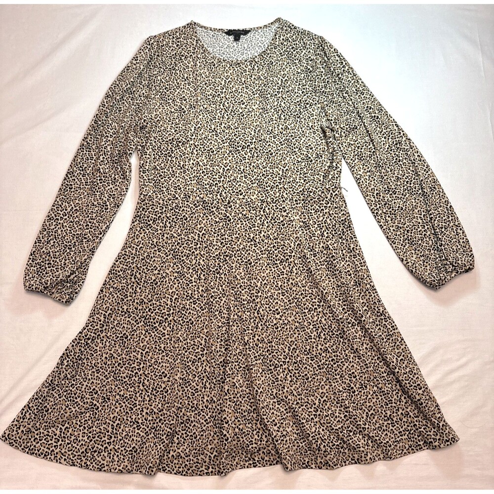 Banana Republic Leopard Print Dress Brown Fit and Flare Mini Women Large